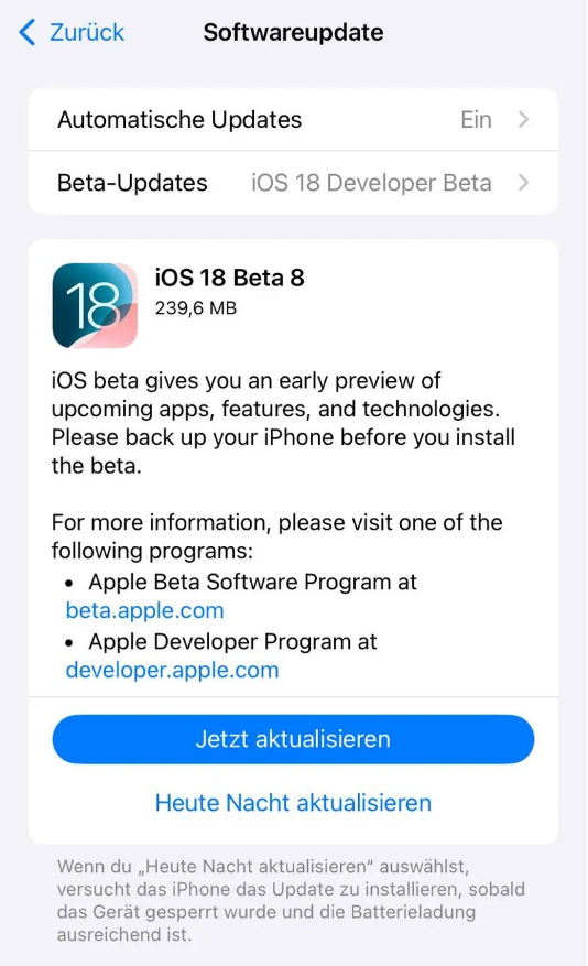 兴义苹果手机维修分享苹果 iOS / iPadOS 18 开发者预览版 Beta 8 发布 